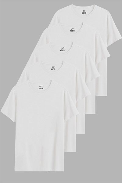 noetr Tricou pentru bărbați, alb, din bumbac, cu o formă relaxată, din 5 piese
