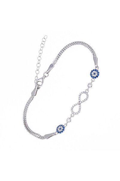 NAGISS Nazar Boncuğu Sonsuzluk Model Zirkon Taşlı 925 Ayar Gümüş Kadın Bileklik