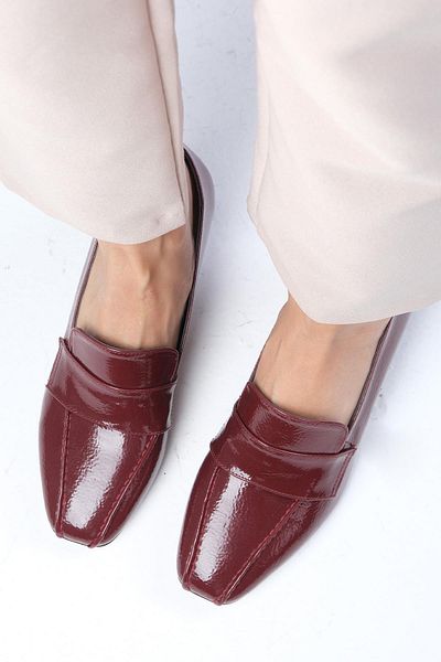 Mio Gusto Margot Claret Red Patent Leather - Short Heeled Blunt Toe Women's Shoes