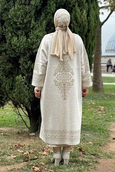 Bym Fashion Ζακέτα με έθνικ μοτίβο και κεντημένη γκλίτερ - 18189 Πέτρα