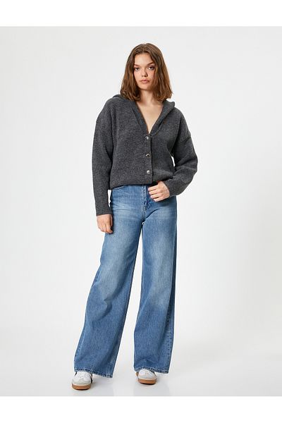 Koton V-Neck Hooded Cardigan