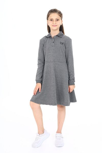 Toontoy Girls' Polo Neck Snap Fastener Printed Dress