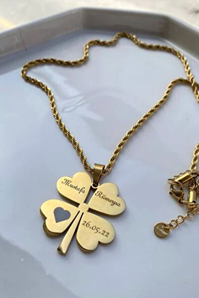 İŞTE BU Kişiye Özel İsimli Dört Yapraklı Yonca Çelik Kolye