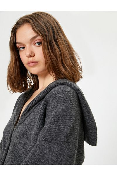 Koton V-Neck Hooded Cardigan