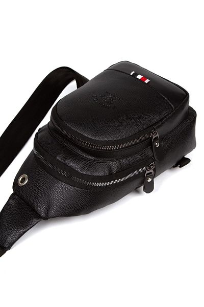 NEWISH POLO ACCESSORIES Ανδρικό Vegan δερμάτινο χιαστί σακίδιο πλάτης και τσάντα στήθους με θύρα ακουστικών