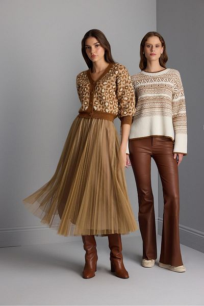 JOIN US Leopard Patterned Buttoned Brown Knitwear Cardigan