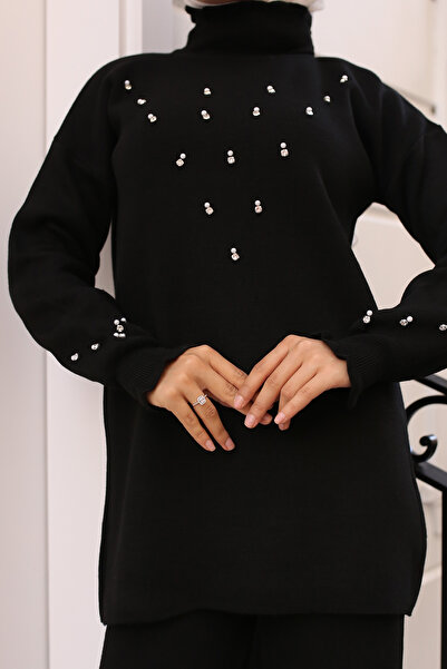 benguen 6077 Stone Detailed Knitwear Set Black