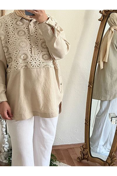 GÜZEL ÇARŞI Pearl Buttoned Lace Detailed Shirt