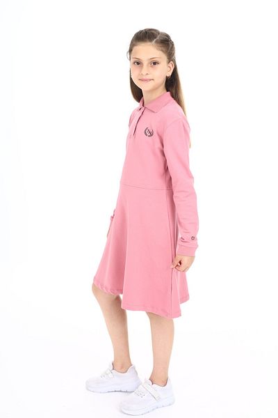 Toontoy Girls' Polo Neck Snap Fastener Printed Dress