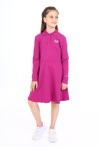 Toontoy Girls' Polo Neck Snap Fastener Printed Dress