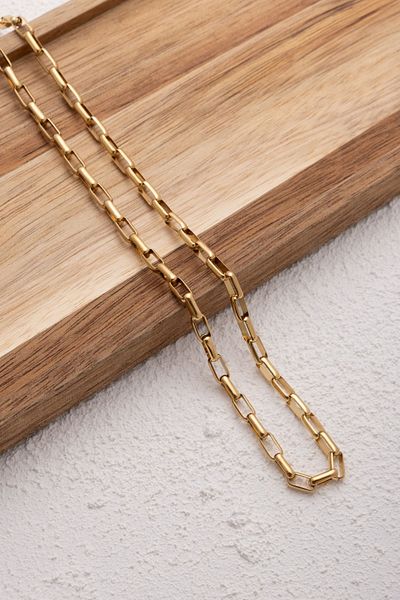ByFlorya Jewelry 4mm Non-Tarnish Steel Thin Rectangular Chain Necklace - Suitable for Daily Use