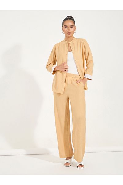 Styli Mandarin Collar Shirt & Straight Pants Modest Set