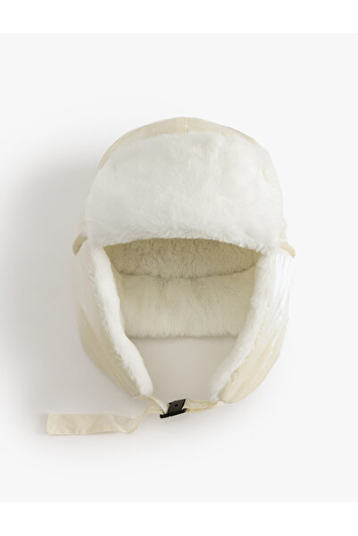 Koton Water Repellent Snow Cap with Faux Fur Inside - Ear Flap and Chin Tie Detail