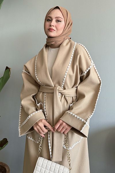InStyle Shepherd Stitched Belted Stone Stamp Coat