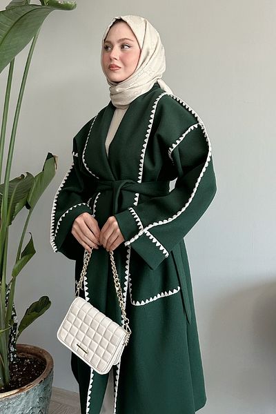 InStyle Shepherd's Stitch Belted Emerald Stash Coat
