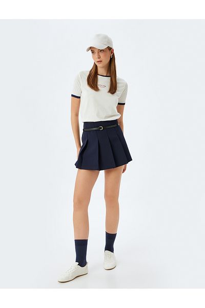 Koton Tricou cu mânecă scurtă din bumbac - Decolteu, imprimat, detaliu în contrast de culoare