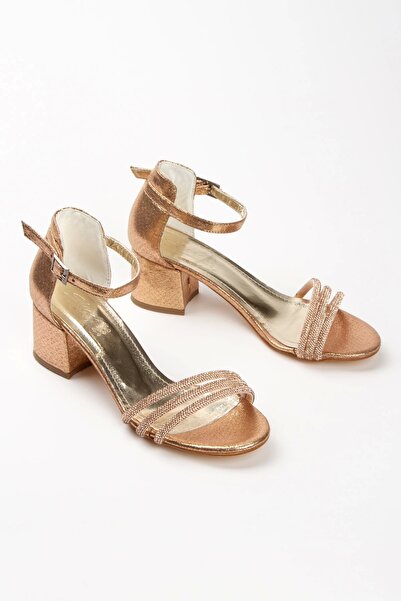 MFT AYAKKABI Rose Arkası Kapalı Taş İşleme Kalın Topuklu Ayakkabı