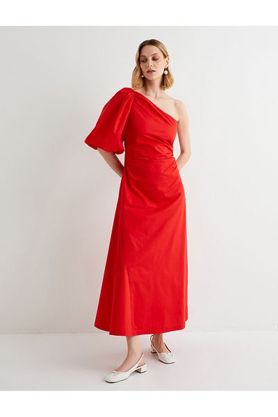 Koton One-Shoulder-Midikleid mit Ballonärmeln