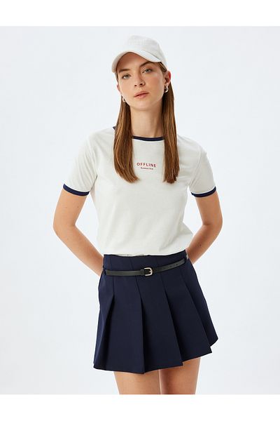 Koton Tricou cu mânecă scurtă din bumbac - Decolteu, imprimat, detaliu în contrast de culoare