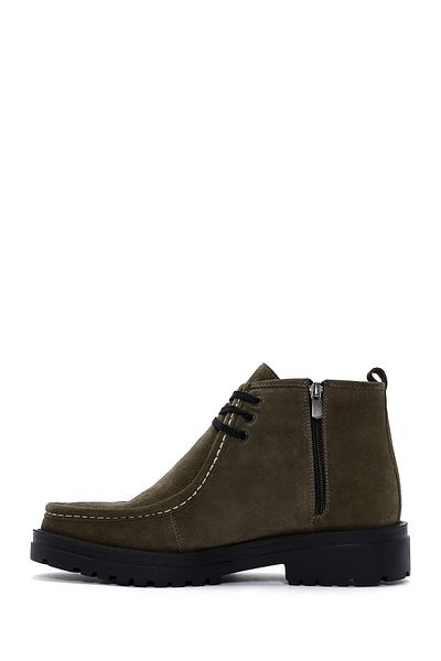 Derimod Men's Khaki Zippered Suede Leather Boots 23Wfd 671910
