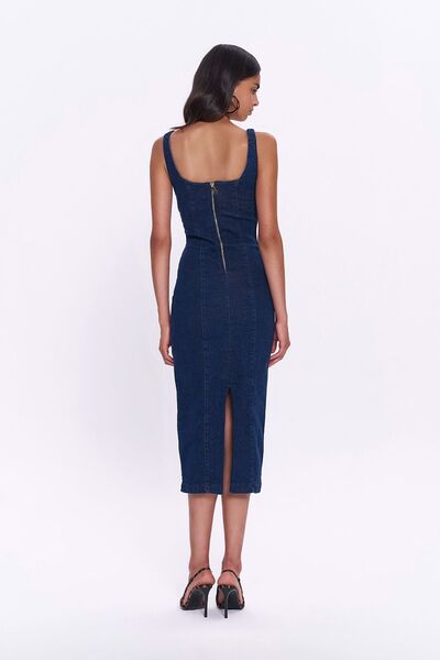 Quzu Rochie albastră din denim - cu fantă pe spate și bretele