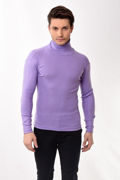 Belifanti Collection Ανδρικό ζιβάγκο με λαιμόκοψη Slim Fit πουλόβερ λιλά