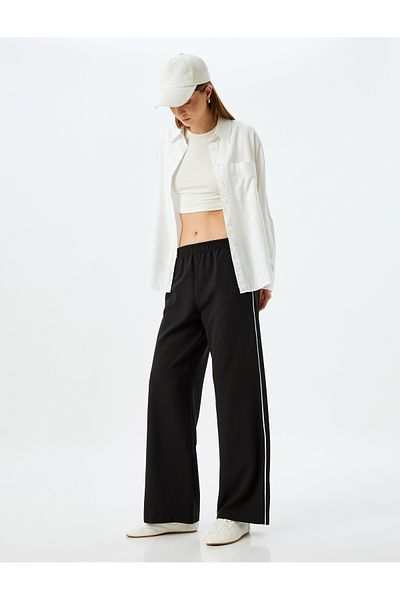Koton Straight Wide Leg Baggy Sweatpants with Side Stripe Detail Pockets