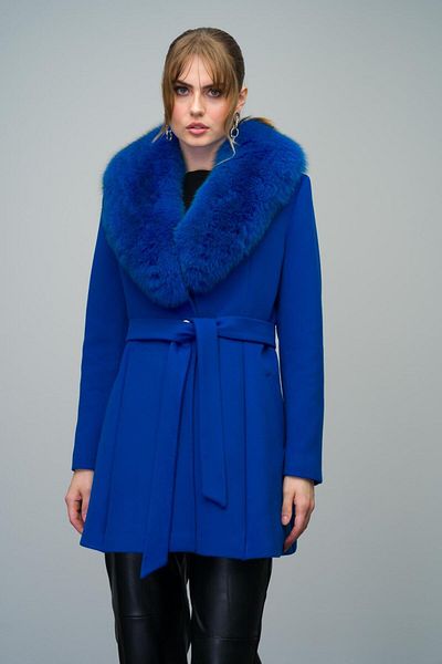 Olcay Saks 3008-Tk - Flared Shearling Cashmere Coat with Detachable Collar