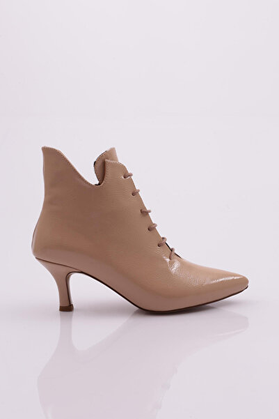 DGN Women's Pointed Toe Short Thin Heeled Boots Nude Patent Leather 214262821