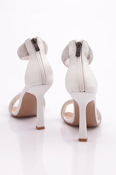 DGN 8044Kadin Silver Stone Ankle Strap Heeled Sandals