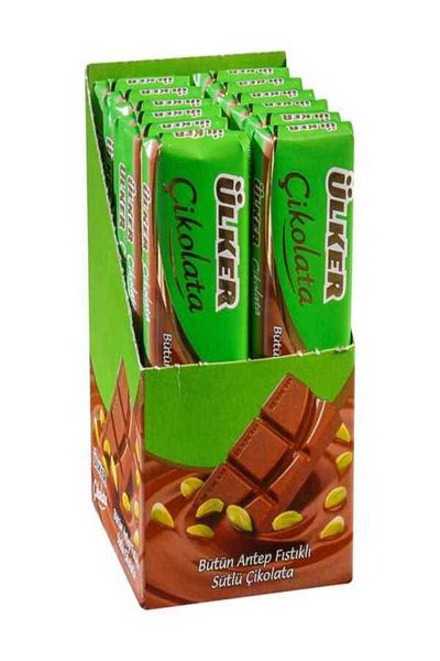 Ülker Whole Pistachio Milk Baton Chocolate 30 Grams X (12 Pcs)