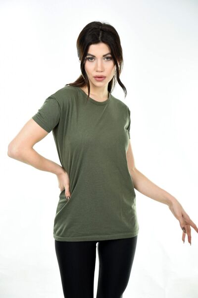 Belifanti Collection Γυναικείο T-shirt Basic Crew Neck με κοντό μανίκι Χακί