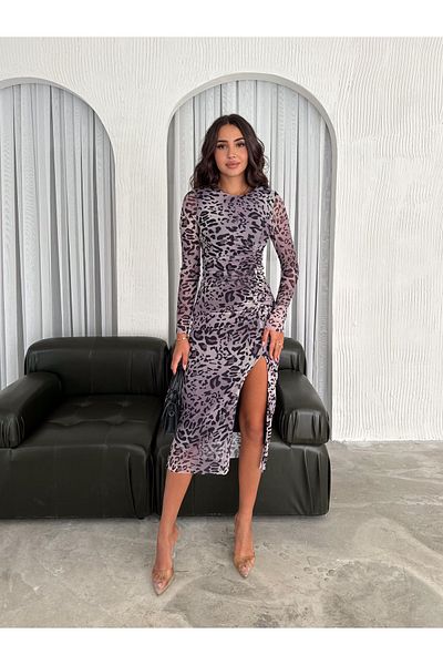 badibadii Rochie drapată în față cu imprimeu leopard cu decolteu