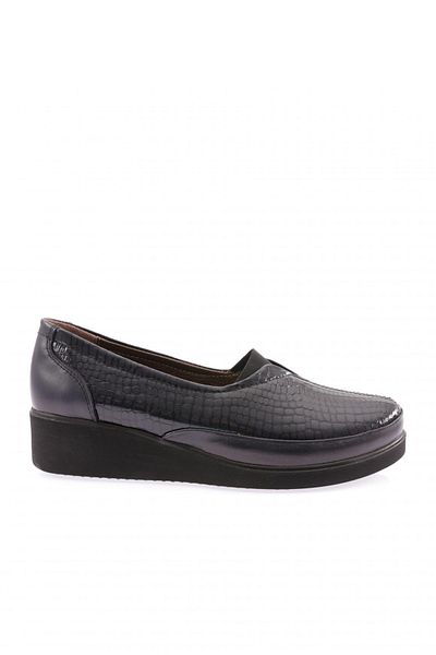 DGN Women's Rubber Detailed Comfort Shoes Navy Blue Patent Leather Crocodile Genuine Leather 2687103