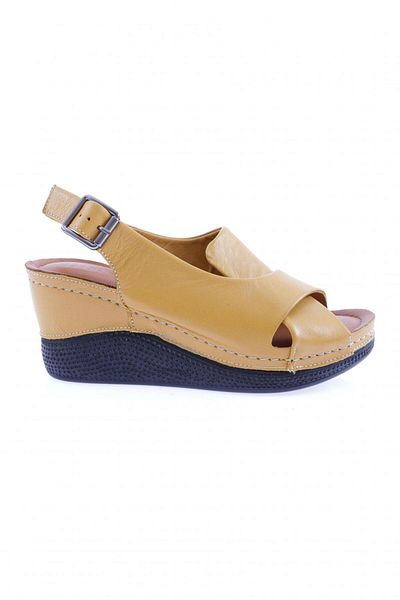 DGN Women's Cross Strap Thick Sole Sandals Mustard Genuine Leather 72633217