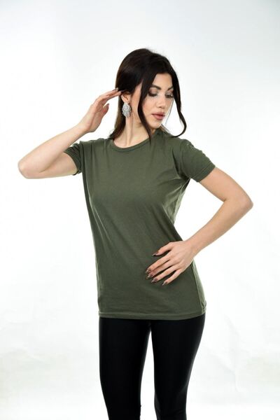 Belifanti Collection Γυναικείο T-shirt Basic Crew Neck με κοντό μανίκι Χακί