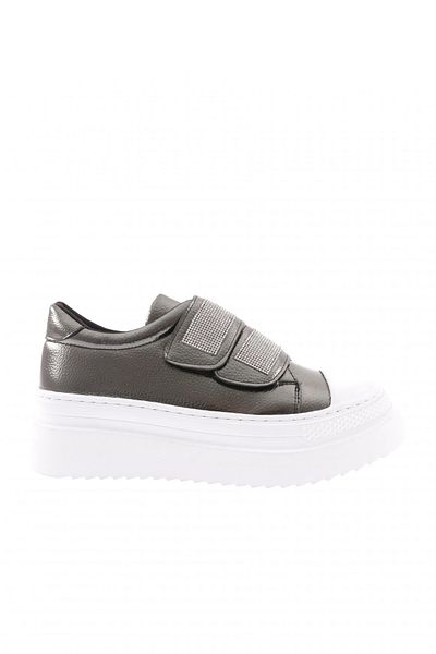 DGN Tenis alb de damă - pietre argintii, 2 benzi velcro, talpă groasă 910921097