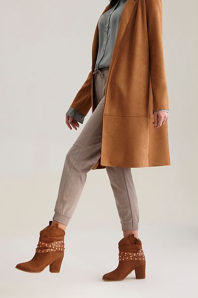 AYAKKABI PRENSİ Dungeon Tan Suede 8 cm Γυναικείες Μπότες & Μποτάκια με Φυσούνες και Αξεσουάρ, Ψηλοτάκουνα