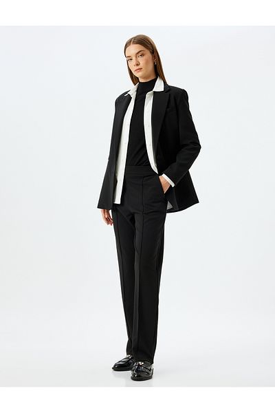 Koton Crepe Scuba Fabric Ribbed Detailed Trousers with Pockets