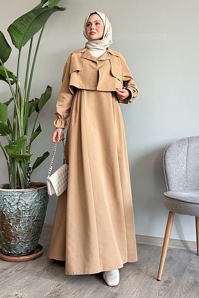 InStyle Camel Color Gilet Short Trench Σετ δύο τεμαχίων