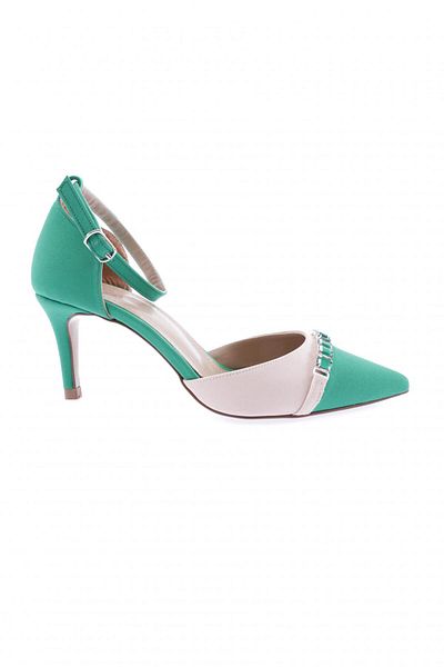 DGN Pantofi de damă cu curea la gleznă Crystal Stone cu toc subțire Grass Green Scuba 22112821