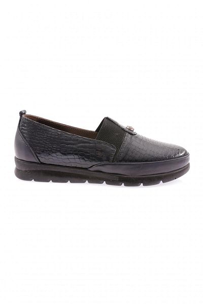 DGN Women's Rubber Detailed Comfort Shoes Navy Blue Patent Leather Crocodile 8537103