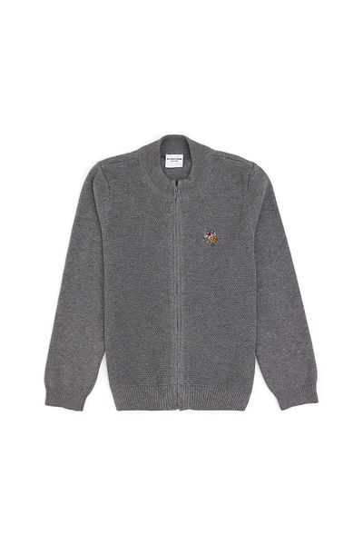 U.S. Polo Assn. Gray Melange Zippered Boy's Knitwear Cardigan - 50300739 -Vr086