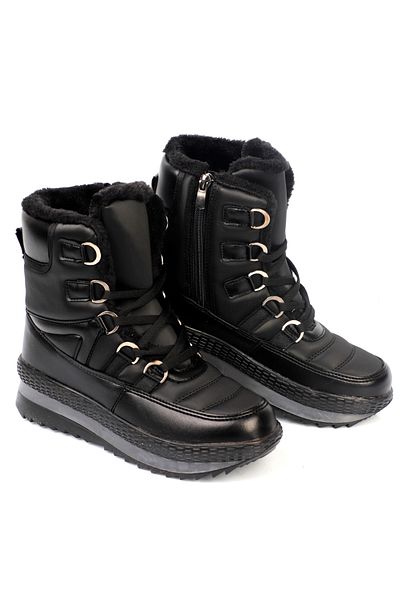 Capone Outfitters Dicke, pelzige Damenstiefel mit Reißverschluss und Schnürung