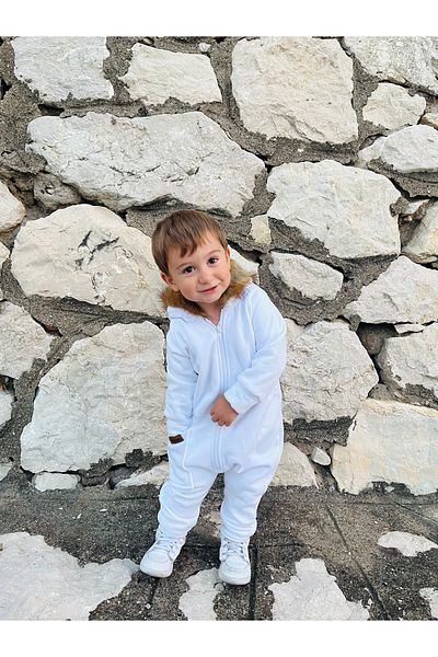 Ares Kids Fashion Fur Collar Hooded Fleece Inside Jumpsuit