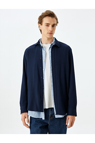 Koton Віскозно-бавовняна суміш Regular Fit з текстурованим довгим рукавом Сорочка