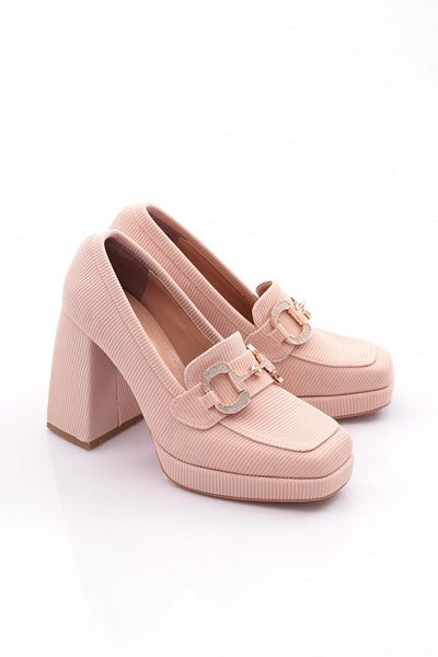 DGN Pantofi cu toc cu platformă cu cataramă de damă, bej Lycra 110623327