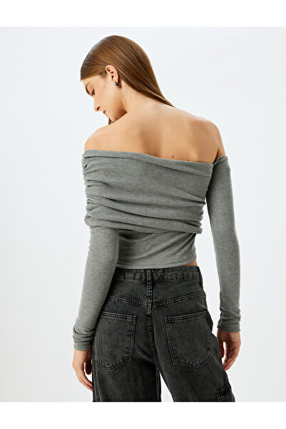 Koton Μακρυμάνικο Slim Fit Ασύμμετρο μπλουζάκι με κολάρο Madonna