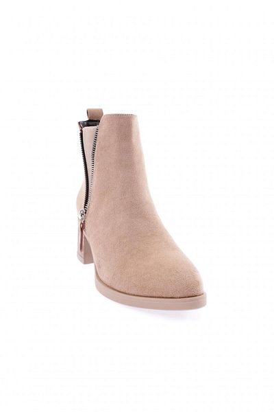 DGN Γυναικείες μπότες με κοντό τακούνι Mink Suede - Στρογγυλή μύτη και λεπτομέρεια με φερμουάρ 2623291211011102322