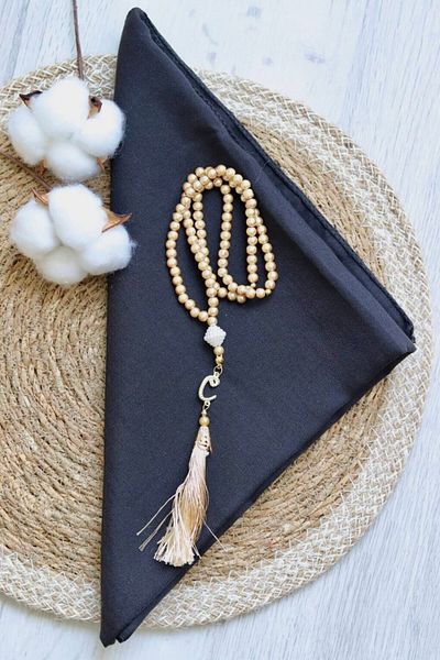 Bilen Hediyelik 10 Pcs Cotton Scarf Pearl Prayer Beads Set Hajj - Umrah - Mevlüt Gift